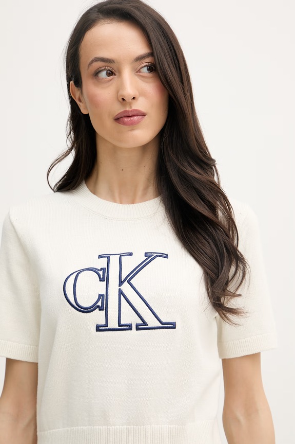 Calvin Klein Jeans úpletové tričko dámske bavlnené béžová LV047F356G