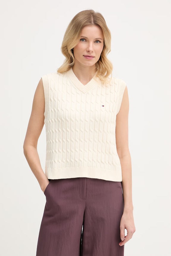 Tommy Hilfiger vestă de damă din bumbac bej WW0WW48466