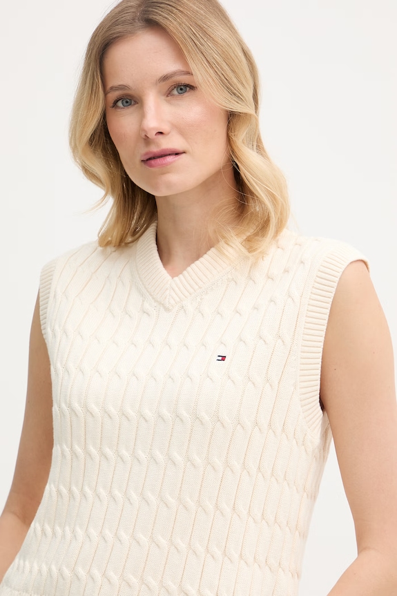 Tommy Hilfiger vestă de damă din bumbac bej WW0WW48466