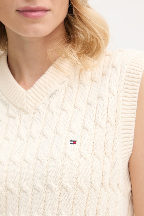 Tommy Hilfiger vestă de damă din bumbac WW0WW48466 bej
