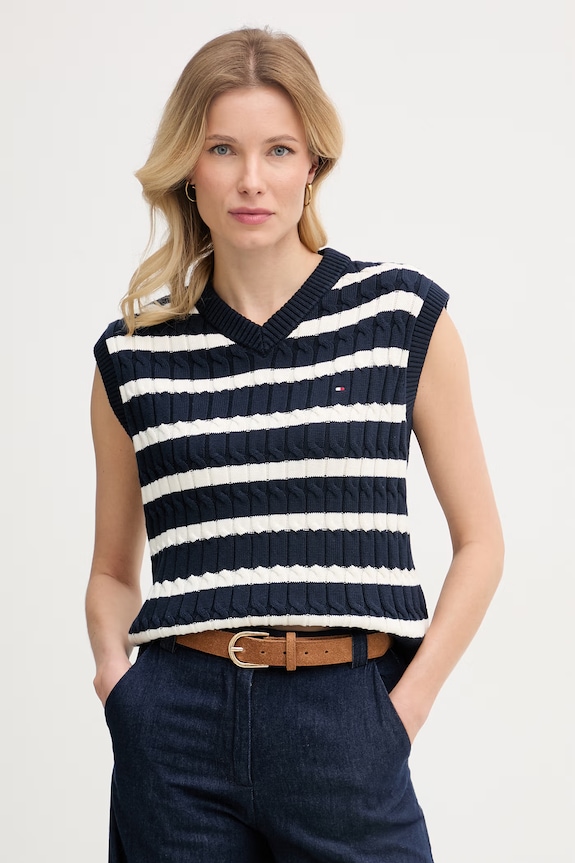 Tommy Hilfiger vestă de damă din bumbac bleumarin WW0WW48466