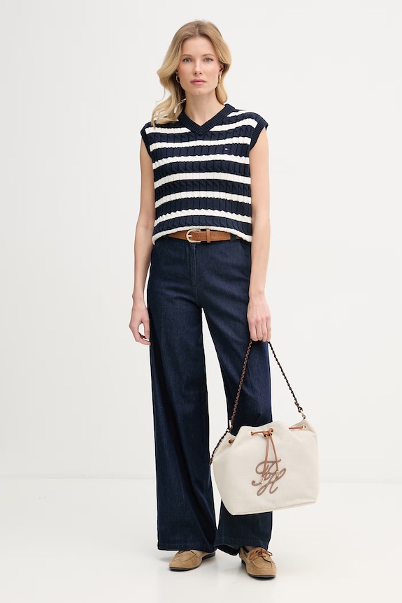Tommy Hilfiger vestă de damă din bumbac WW0WW48466 bleumarin SS26