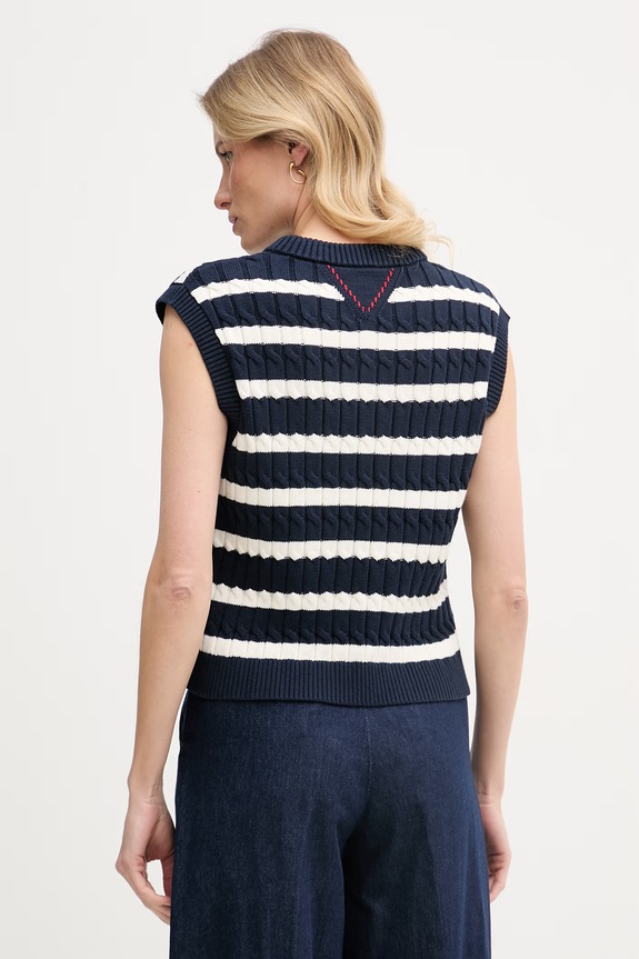 Îmbrăcăminte Tommy Hilfiger vestă de damă din bumbac WW0WW48466 bleumarin