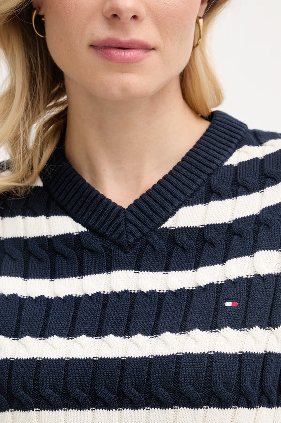 Tommy Hilfiger vestă de damă din bumbac WW0WW48466 bleumarin