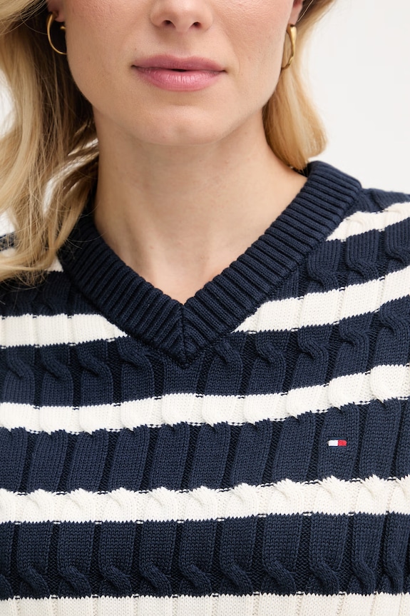 Tommy Hilfiger vestă de damă din bumbac WW0WW48466 bleumarin