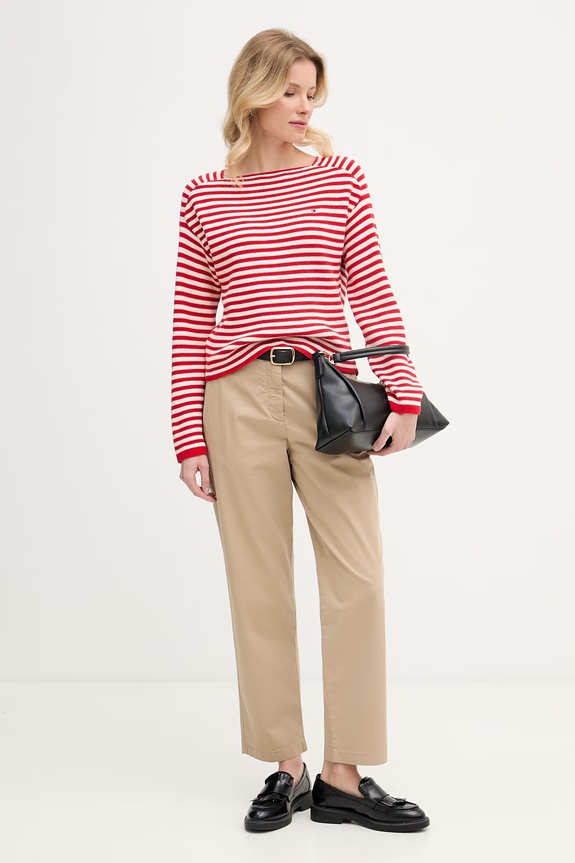 Tommy Hilfiger sweter damski bawełniany WW0WW48470 czerwony SS26