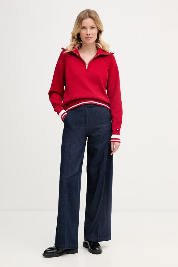Tommy Hilfiger sveter dámsky bavlnený WW0WW48478 červená SS26