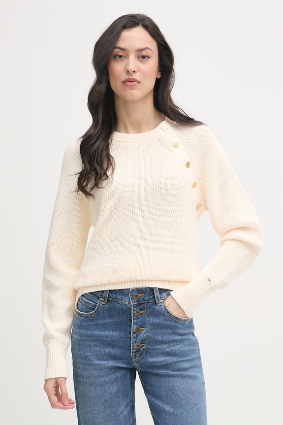 Tommy Hilfiger sweter damski bawełniany beżowy WW0WW48487