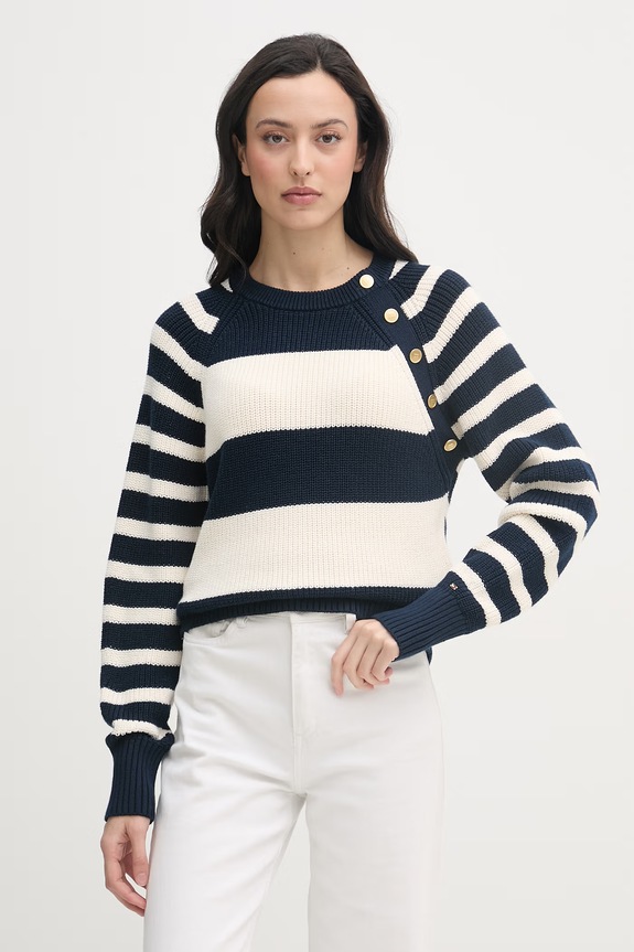 Tommy Hilfiger sweter damski bawełniany granatowy WW0WW48487