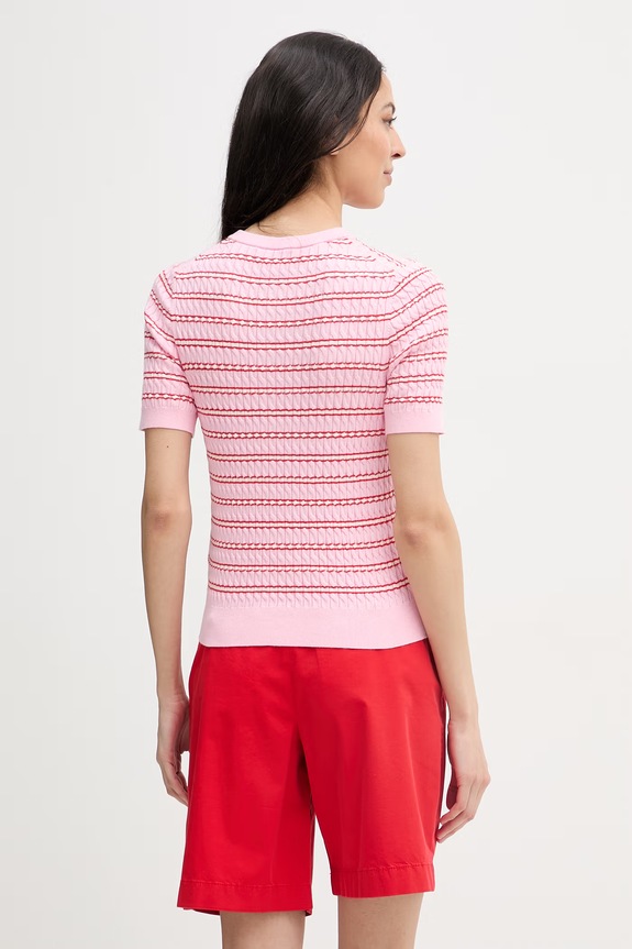 Îmbrăcăminte Tommy Hilfiger tricou tricotat pentru femei, din bumbac WW0WW49613 roz