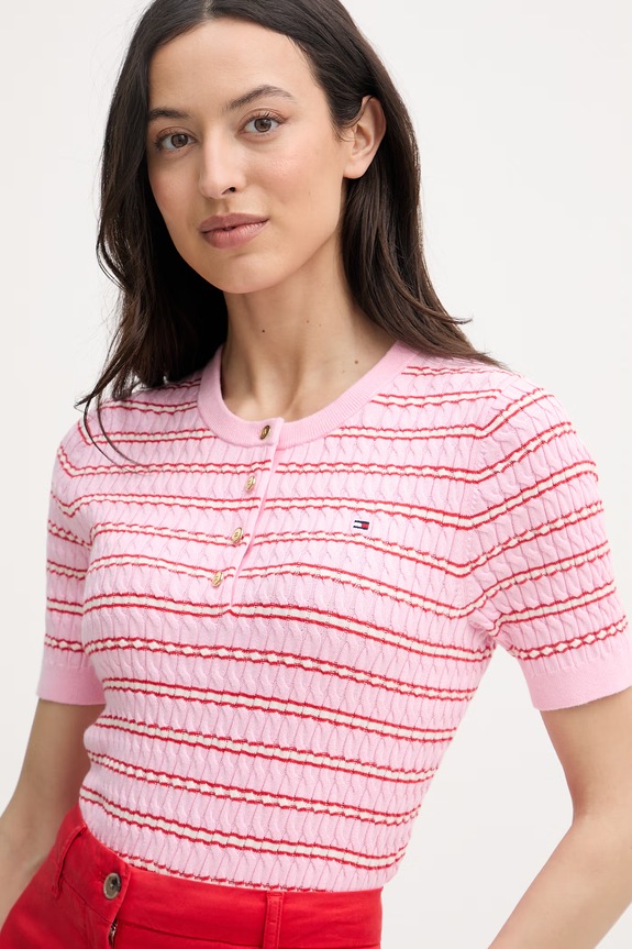 Tommy Hilfiger tricou tricotat pentru femei, din bumbac roz WW0WW49613