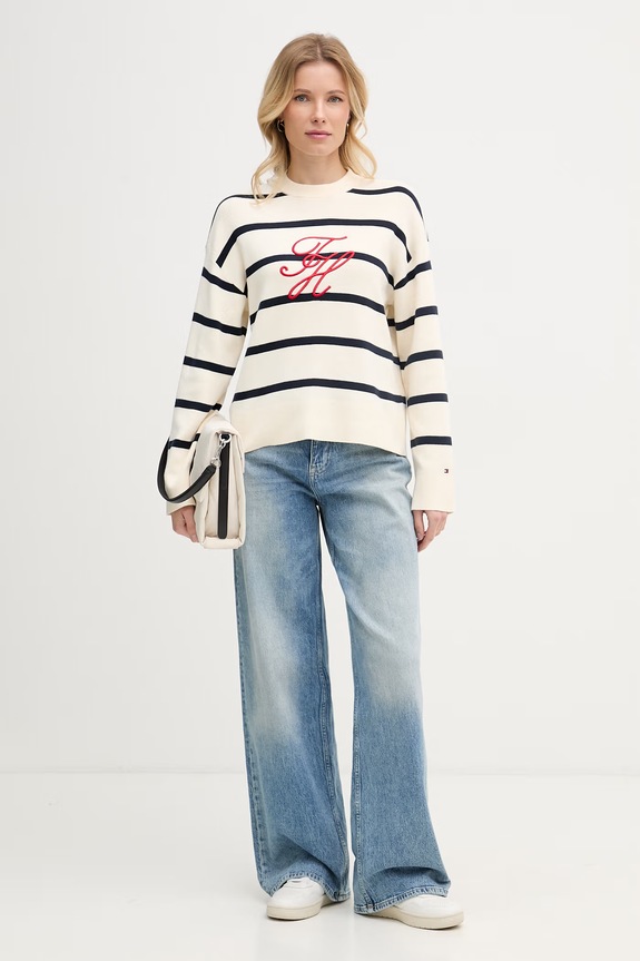 Tommy Hilfiger pulover za žene od pamuka WW0WW49768 bež SS26