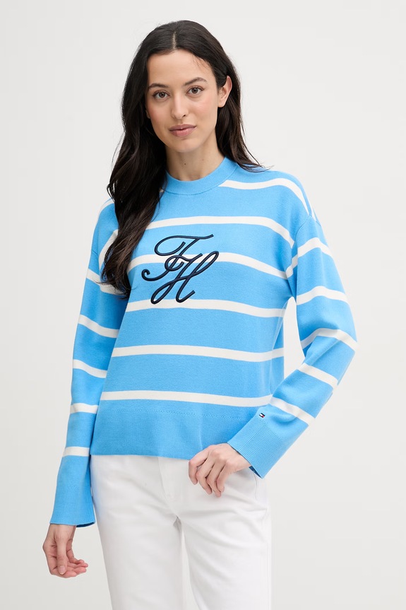 Tommy Hilfiger sweter damski bawełniany niebieski WW0WW49768