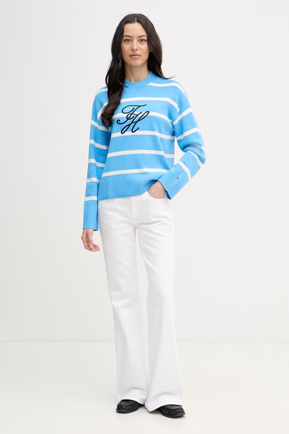 Tommy Hilfiger sweter damski bawełniany WW0WW49768 niebieski SS26