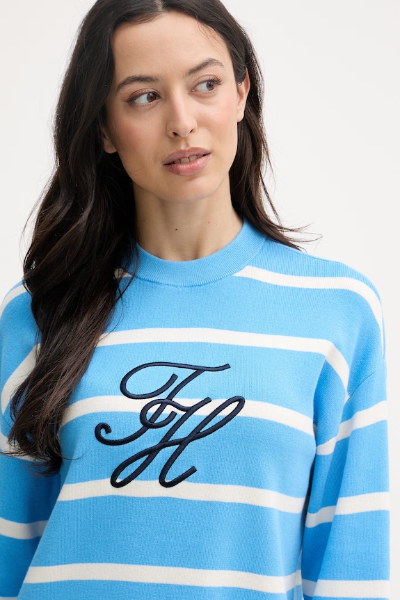 Tommy Hilfiger sweter damski bawełniany niebieski WW0WW49768