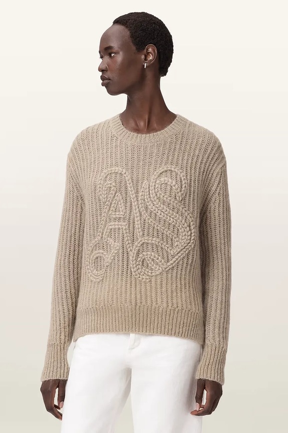 AllSaints pulover din amestec de lână CHAIN grosime medie bej W039KE