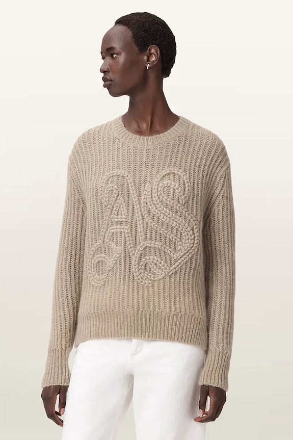 AllSaints pulover din amestec de lână CHAIN grosime medie bej W039KE