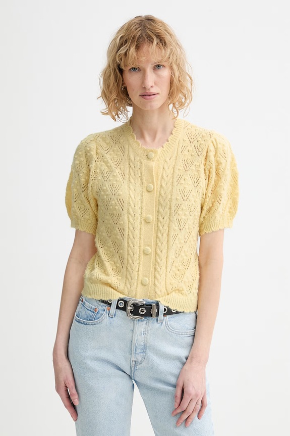 Levi's kardigan z domieszką wełny PAULINE POINTELLE SS zapinany żółty 005A8