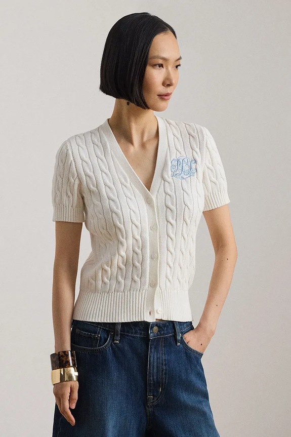 Lauren Ralph Lauren sveter na gombíky dámsky bavlnený biela 200P08808