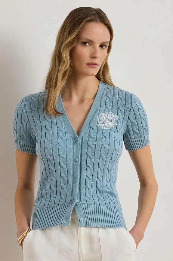Lauren Ralph Lauren sweter rozpinany damski bawełniany niebieski 200P08808