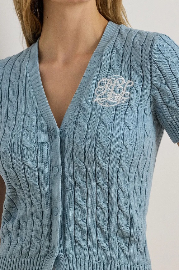 Lauren Ralph Lauren sweter rozpinany damski bawełniany niebieski 200P08808