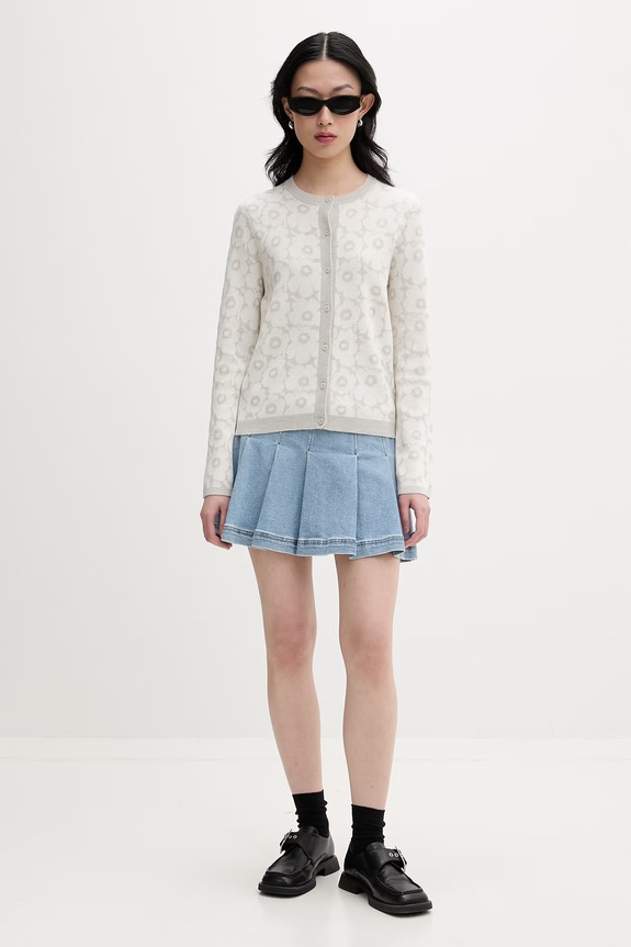 Marimekko kardigan damski z dodatkiem wełny 095027 szary SS26