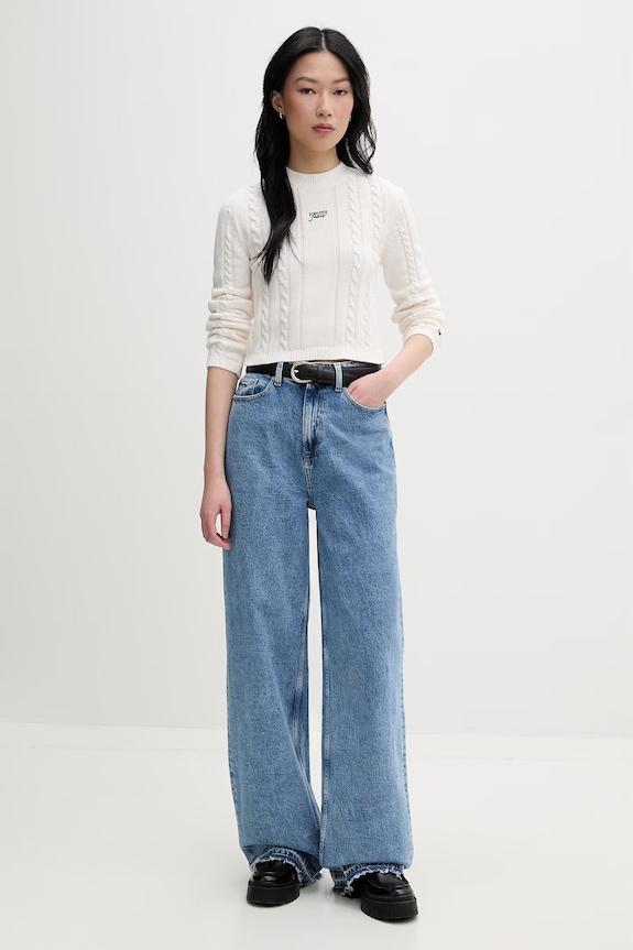 Tommy Jeans sveter dámsky bavlnený DW0DW22301 béžová SS26