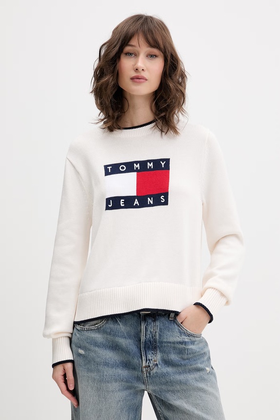 Tommy Jeans pulover pentru femei, din bumbac bej DW0DW22316