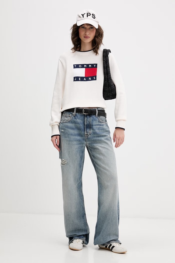 Tommy Jeans pulover pentru femei, din bumbac DW0DW22316 bej SS26
