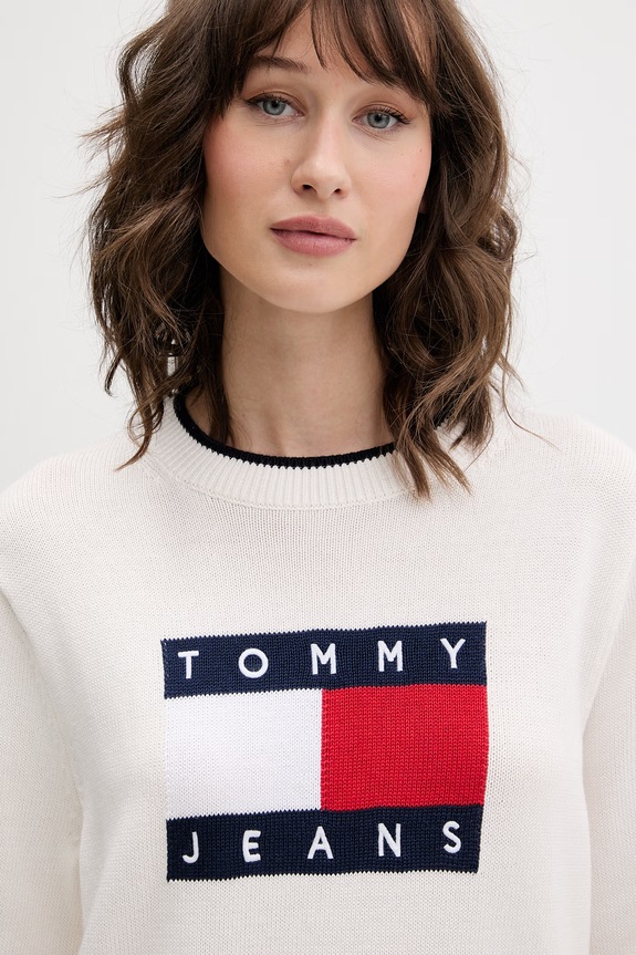 Tommy Jeans pulover pentru femei, din bumbac bej DW0DW22316