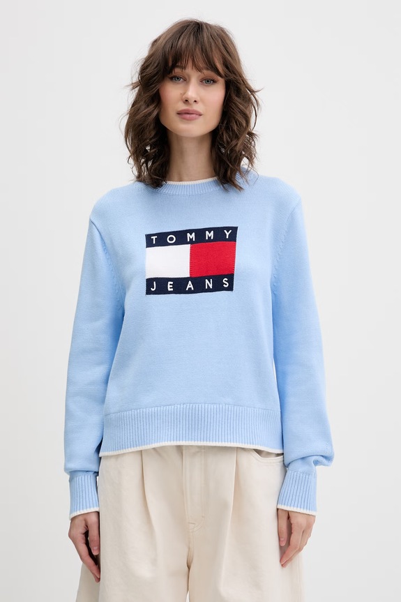 Tommy Jeans pulover pentru femei, din bumbac albastru DW0DW22316
