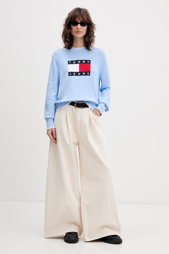 Tommy Jeans pulover pentru femei, din bumbac DW0DW22316 albastru SS26