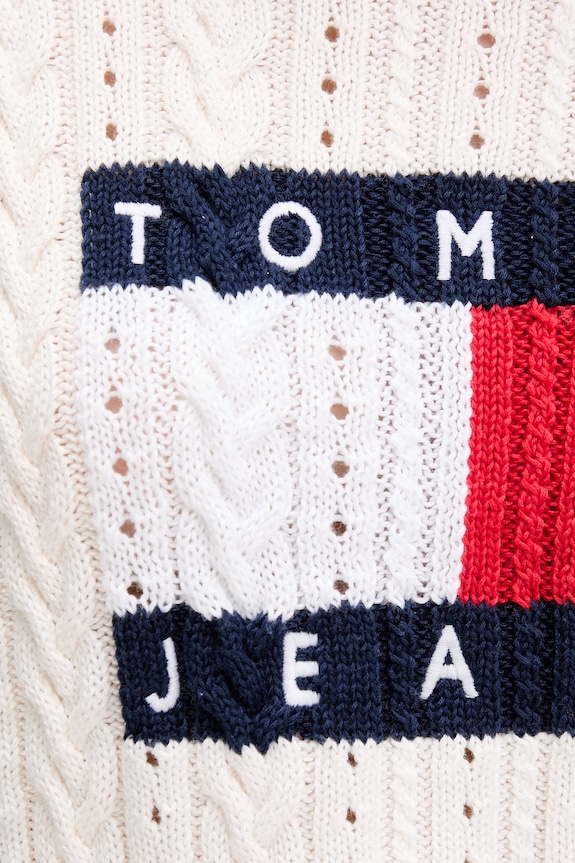 Tommy Jeans πουλόβερ γυναικείο βαμβακερό DW0DW22317 μπεζ