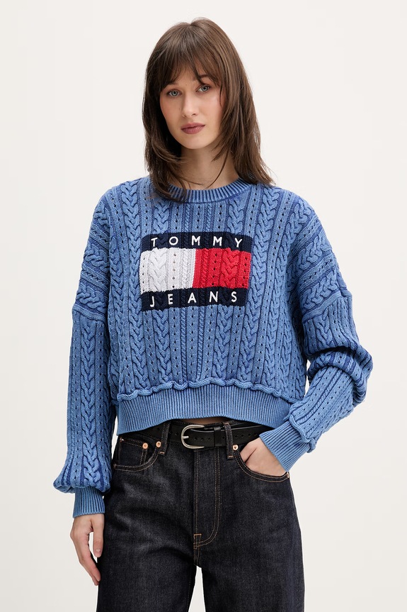 Tommy Jeans πουλόβερ γυναικείο βαμβακερό μπλε DW0DW22317