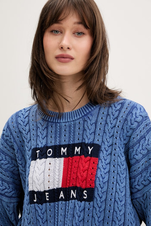 Tommy Jeans πουλόβερ γυναικείο βαμβακερό μπλε DW0DW22317