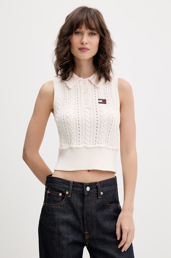 Tommy Jeans kamizelka damska bawełniana beżowy DW0DW22318
