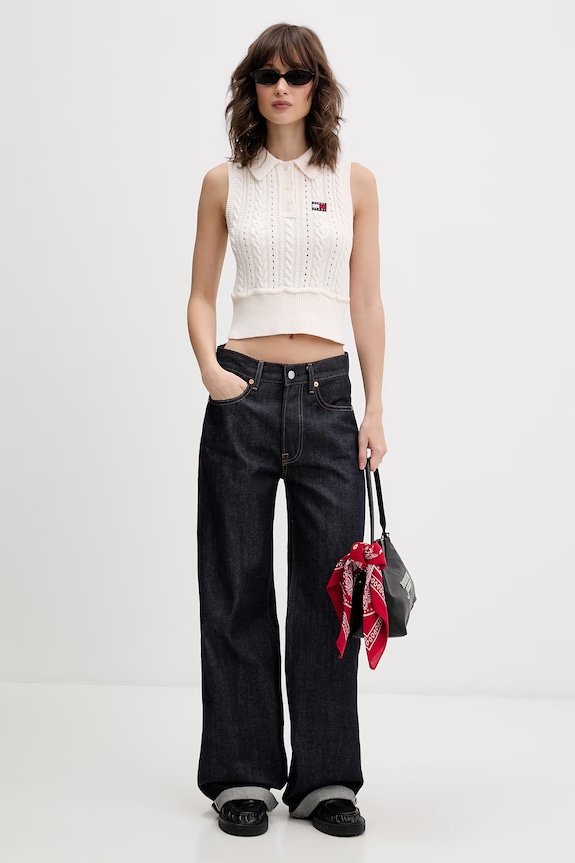 Tommy Jeans vesta dámska bavlnená DW0DW22318 béžová SS26