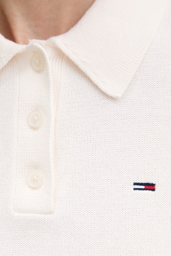 Tommy Jeans πλεκτό μπλουζάκι πόλο γυναικείο βαμβακερό DW0DW22597 μπεζ