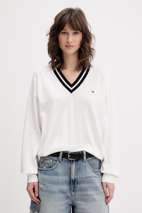 Tommy Jeans pulover ženski bombažen bež DW0DW22778