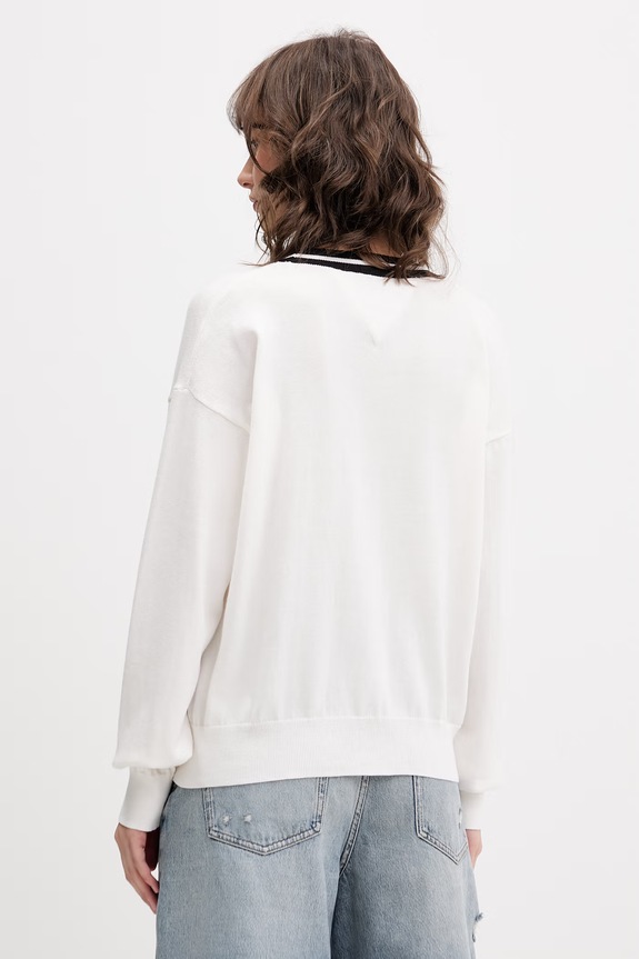 Ρούχα Tommy Jeans πουλόβερ γυναικείο βαμβακερό DW0DW22778 μπεζ