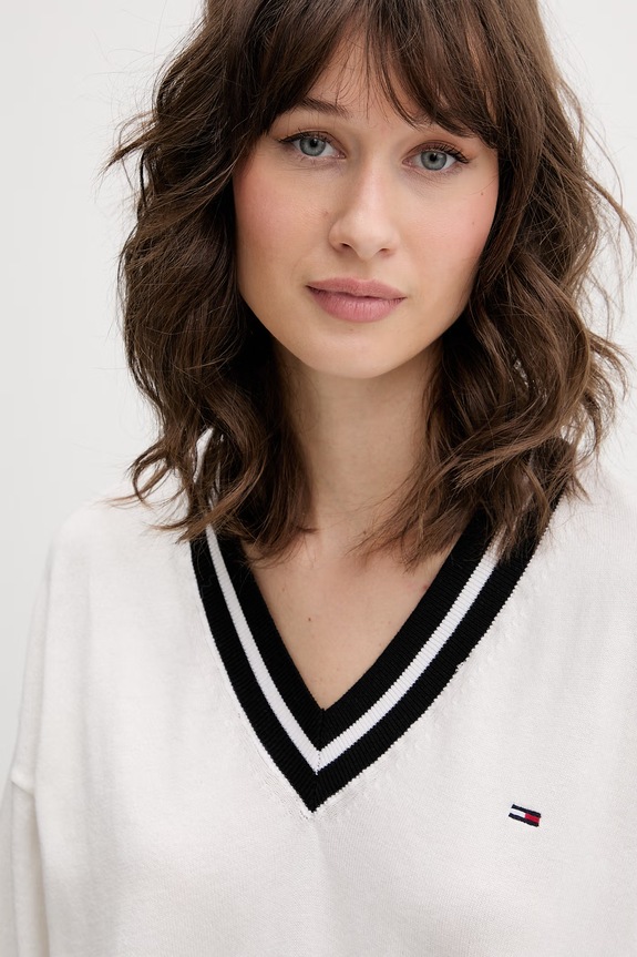 Tommy Jeans πουλόβερ γυναικείο βαμβακερό μπεζ DW0DW22778