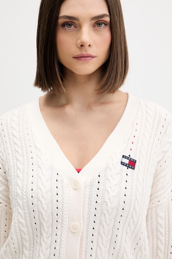 Tommy Jeans kardigán dámsky bavlnený béžová DW0DW23024