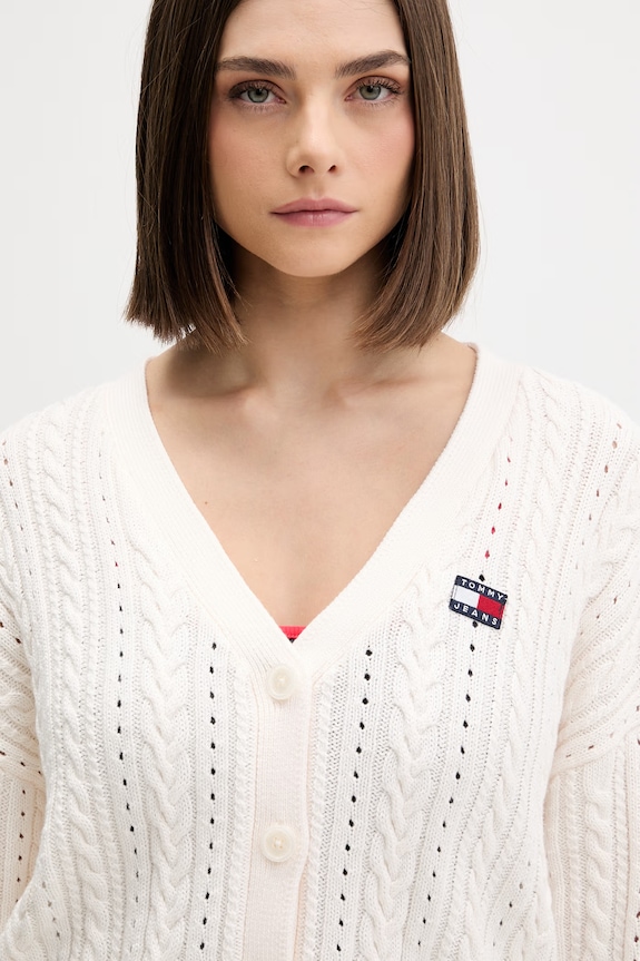 Tommy Jeans kardigán dámsky bavlnený béžová DW0DW23024