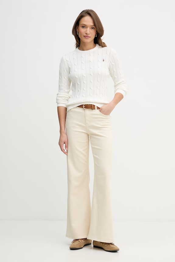 U.S. Polo Assn. sweter damski bawełniany CREW NECK CABLE WUP0398 beżowy SS26