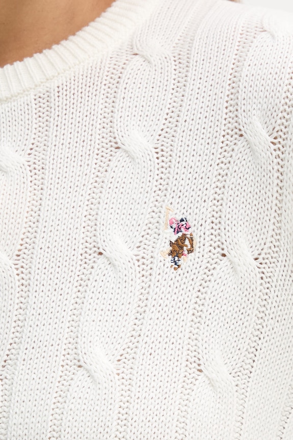 U.S. Polo Assn. sweter damski bawełniany CREW NECK CABLE WUP0398 beżowy