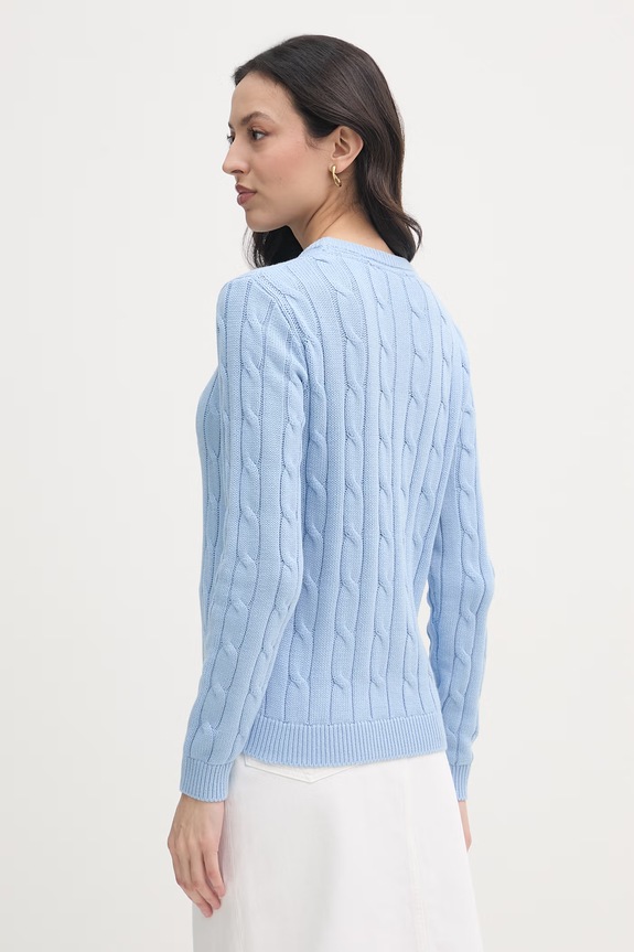 Oblečenie U.S. Polo Assn. Sveter dámsky bavlnený CREW NECK CABLE WUP0398 modrá