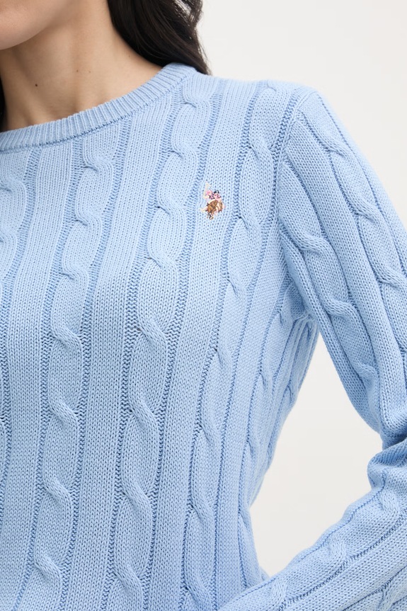 U.S. Polo Assn. Sveter dámsky bavlnený CREW NECK CABLE WUP0398 modrá