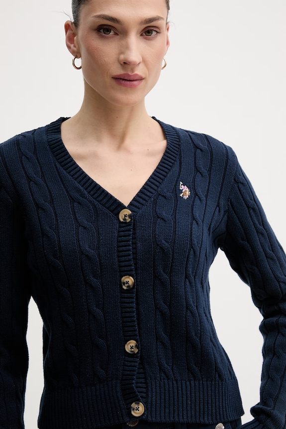U.S. Polo Assn. cardigan femei din bumbac CABLE KNIT bleumarin WUP0400