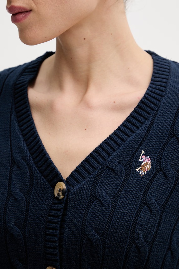 U.S. Polo Assn. cardigan femei din bumbac CABLE KNIT WUP0400 bleumarin