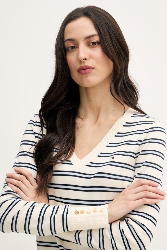 Tommy Hilfiger sveter dámsky s bavlnou béžová WW0WW40098.